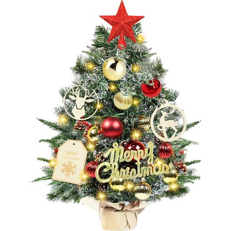 Mini Sapin de Noël Artificiel, 45CM Petit Arbre de Noël avec des lumières LED, Mini Sapin de Noël avec éclairage LED, Mini Desktop Arbre Décoration, Décoration de Noël pour la Maison et Les Fêtes (1/4)