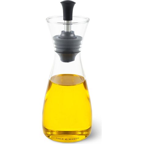 Cole & Mason H103019 Sawston Bottiglia Dispenser per Olio e Aceto, 370ml, Contenitore Olio con Dosatore, Vetro, Acciaio Inossidabile, 1 x Bottiglia, Fornito Vuoto