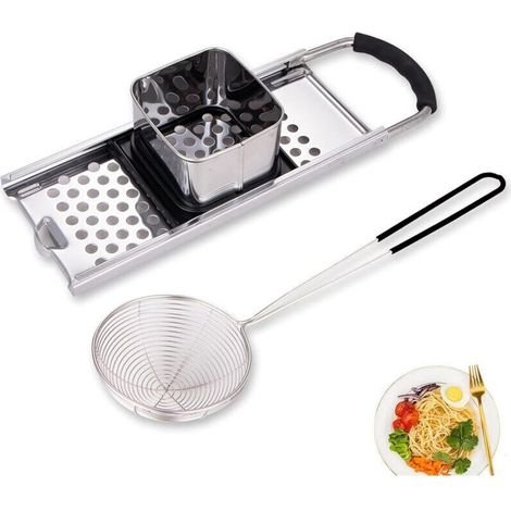 Grattugia per spaetzle in acciaio inox a 2 pezzi, macchina per spaetzle, pressa per spaetzle, raschietto per spaetzle, affettatrice per spaetzle in acciaio inox con cursore per pasta, per spaghetti, g (1/4)