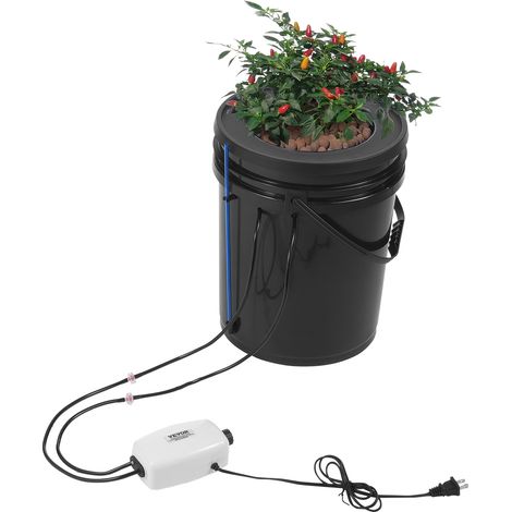 VEVOR DWC Sistema de cultivo hidropónico, kit de goteo superior, cultivo en agua profunda de 20 litros, 1 cubo, bomba de aire, piedras de aire, dispositivo de nivel de agua, para verduras, flores