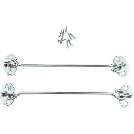 Loquet à crochet et œillet de 20 cm, 2 crochets de portail argentés en acier inoxydable, verrou de porte à crochet et œillet, loquet applicable aux portails en bois, support de fenêtre, loquet de port (1/5)