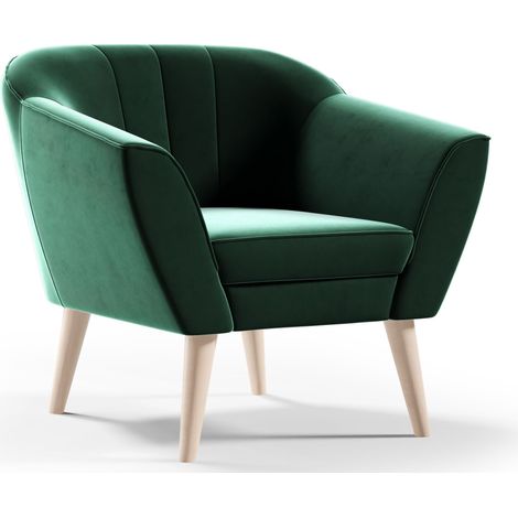 Sofello Sessel LINE Polstersessel Grün Velour Samt Fernsehsessel Relaxsessel Skandinavischer Sessel Holzbeine hohe FüSSe Steppung (1/5)