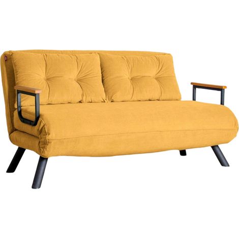 Schlafcouch Calvin 2-Sitzer, mit Stauraum, verstellbar, Armlehnen, 133x78 cm Gelb