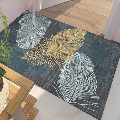 Tapis shaggy 80x120 cm – Velours cristal bleu/gris – Poils doux et courts – Facile d'entretien à 30° – Tapis décoratif pour salon et chambre (1/5)