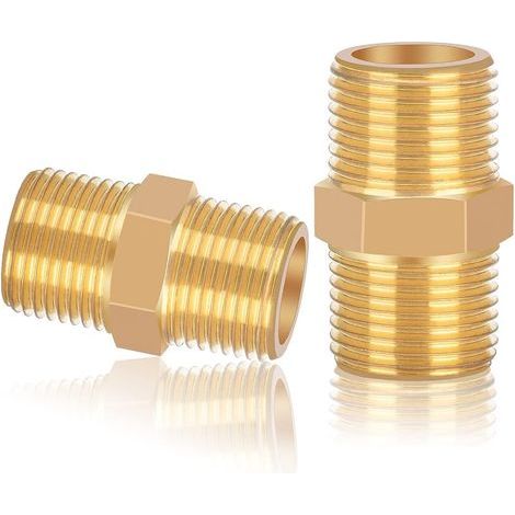 double mamelon 3/8 pouce raccords plomberie Hexagonal à Joint Hexagonal Mâle à Mâle en laiton,convient à la plomberie, au chauffage central, à l'approvisionnement en eau chaude et froide (1/5)