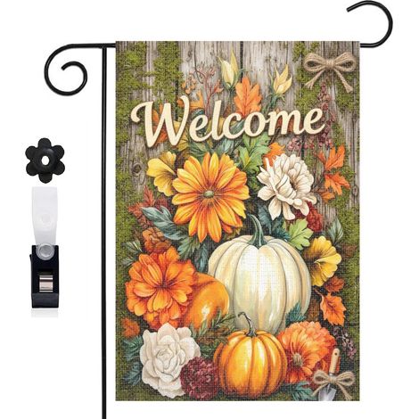 Bannière de cour Welcome et arrosoir vintage 30 x 45 cm décoration maison de campagne (1/5)