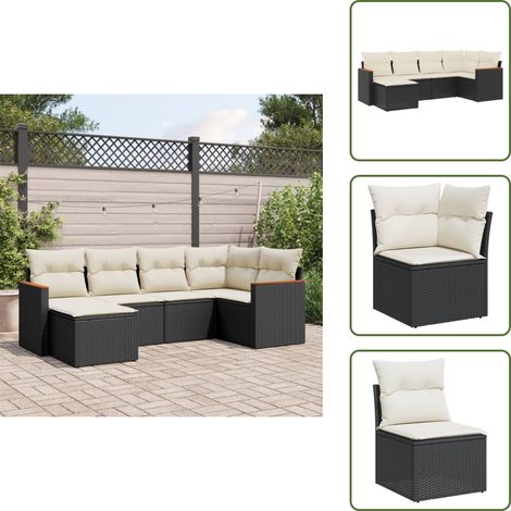 The Living Store Salon de jardin 6 pcs avec coussins noir résine tressée - Ensemble Salon De Jardin - Mobilier De Jardin - Salon Extérieur - Canapé Jardin - Chaise Lounge (1/5)