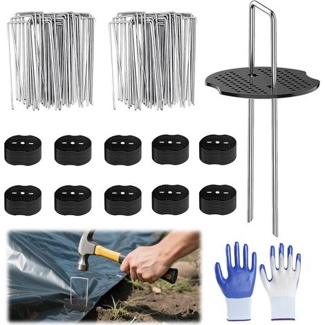 Lot de 50 Piquet d'ancrage, Acier galvanisé, Disque tampon, Toile anti-mauvaises herbes, Jardin (1/5)