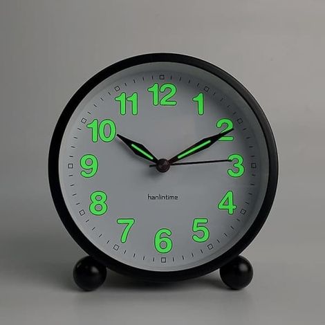 BelleRise - Réveil silencieux - Réveil analogique sans tic-tac avec lumière chaude - Design minimaliste rond noir
