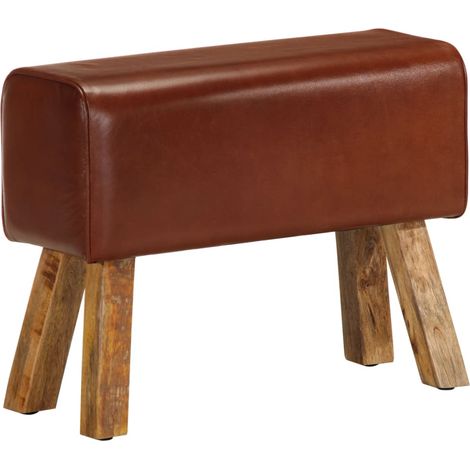 Sitzbank Turnbock-Design 58cm Braun Echtleder Mango Massivholz