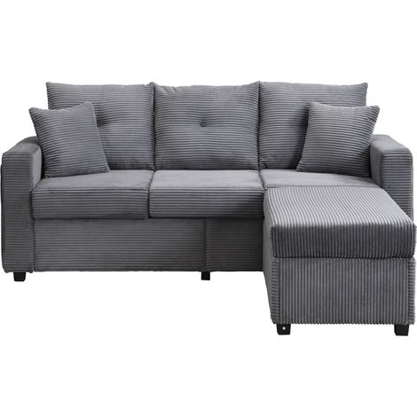 Modulares L-Ecksofa 3-Sitzer grau aus Cord mit LED per App MODENUIT (1/5)