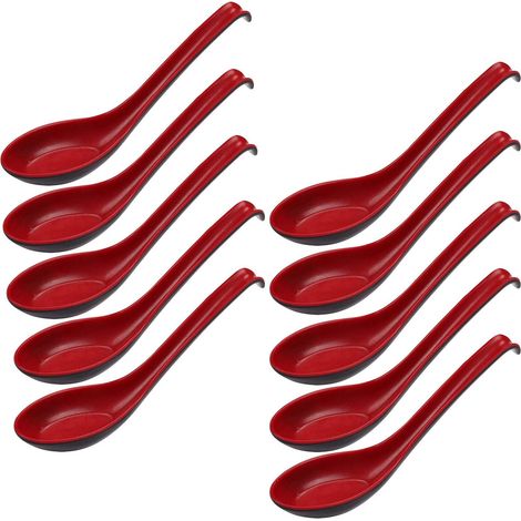 Lot de 10 cuillères à soupe (16 cm) — Cuillères résistantes aux chocs avec crochet de suspension adaptées aux cuisines et aux espaces de repas. (1/5)