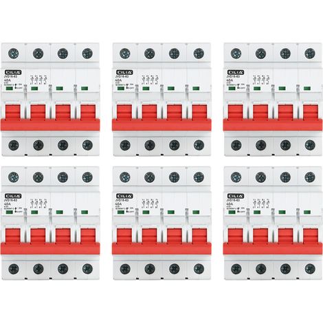 Lot de 6 Interrupteur Sectionneur Tétrapolaire CILIA (4P) 415V AC Coupure Générale Triphasée, 4 Modules Interrupteur Principal Rail DIN pour Tableau Électrique 40A (1/5)