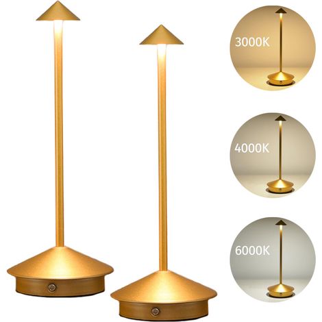 2 lampes de table en aluminium Lampe de bureau LED portable dorée, 3 températures de couleur, veilleuse à intensité variable, sans fil (1/5)
