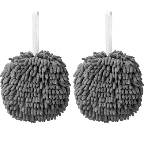 Lot de 2 serviettes de toilette en chenille, serviettes de cuisine avec boucle, serviettes de salle de bain à suspendre, serviettes de bain douces et absorbantes (2 grises) (1/5)