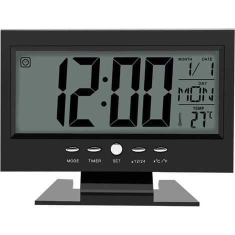 Horloge électrique, Réveil LCD Digital Sound avec Calendrier Et Affichage de La Température(Noir) (1/5)
