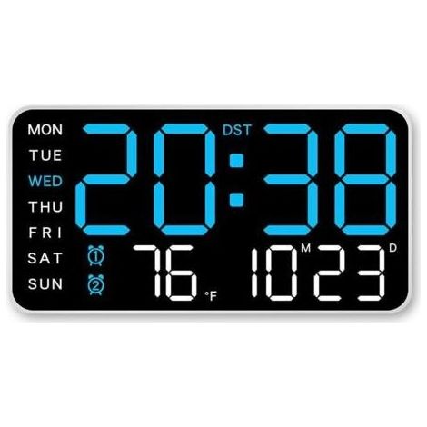 PA Réveil/horloge murale à affichage numérique, alimenté uniquement par câble USB, affichage LED sans cadre (rectangulaire bleu). (1/4)