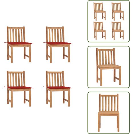 Gartenstühle 4 Stk. mit Kissen Massivholz Teak - Gartenstühle - Teakholzmöbel - Outdoormöbel - Esszimmerstühle - Balkonmöbel (1/5)