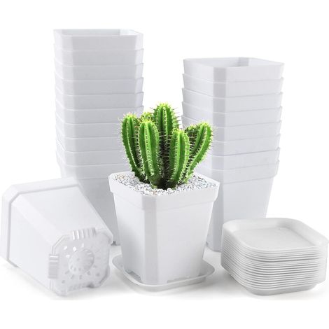 Macetas, 20 unidades, macetas para plántulas con platillo, macetas cuadradas gruesas (7 x 8 x 5) (1/5)