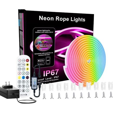Striscia LED al neon RGBIC da 20 m – Bluetooth e telecomando a 2,4 GHz, impermeabile IP67, lampada al neon flessibile in silicone (1/5)
