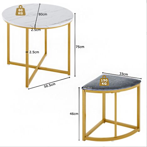 Ensemble table et chaises de salle à manger – Plateau MDF, structure fer doré, chaises velours, gris – Luxe moderne pour salle à manger (1/2)