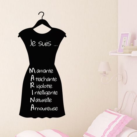 Sticker ardoise tableau noir - stickers muraux adhésif effaçable - ROBE DE FEMME - 40x20cm (1/3)