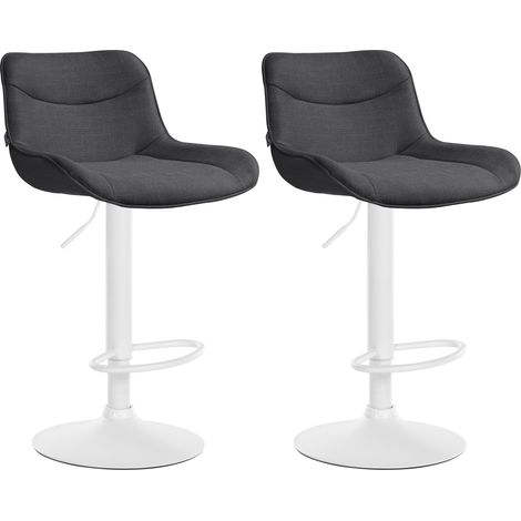 Set di 2 sgabelli da bar girevoli dalla forma ergonomica con cuciture decorative in tessuto grigio scuro e struttura in metallo bianco 100005996