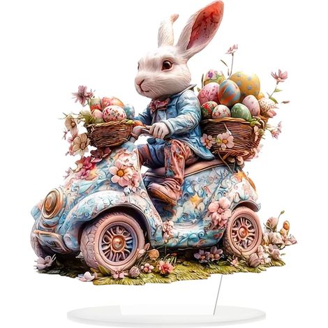 Statue Lapin Oeuf De Pâques - Décoration Acrylique Plate Pour Bureau Et Intérieur - 20 cm - 1 Pièce (1/5)