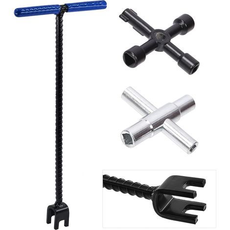 Lot de 2 clé Compteur d'eau 40,6 cm : Clés triangulaire carrée à 4 voies et en T en acier (1/5)