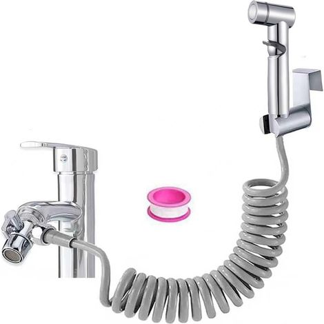 Bidet HygiéNique Kit Douchette Wc Toilettes - Kit de douche à main pour bidet, avec distributeur de robinet, tuyau à ressort, support mural (1/5)