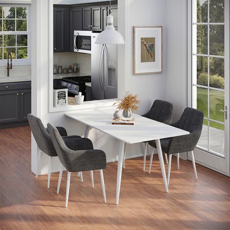 Mesa de comedor Beaver, Blanco/blanco, 120 x 80 cm Extensible, Vicco (1/5)