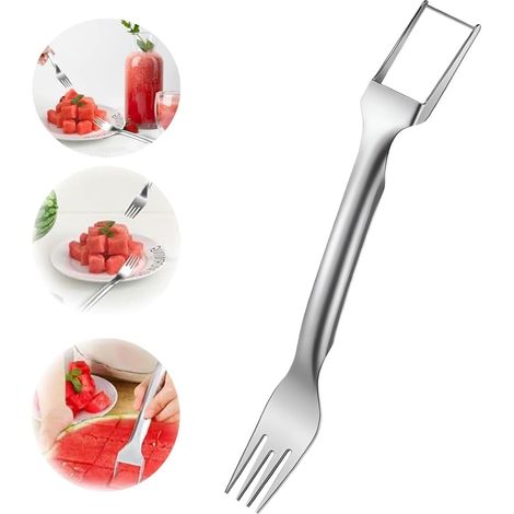 BEBUSINGOTO Cortador de sandía, 2 en 1, de doble cabezal, de acero inoxidable, práctico utensilio de cocina para cortar melones. (1/5)
