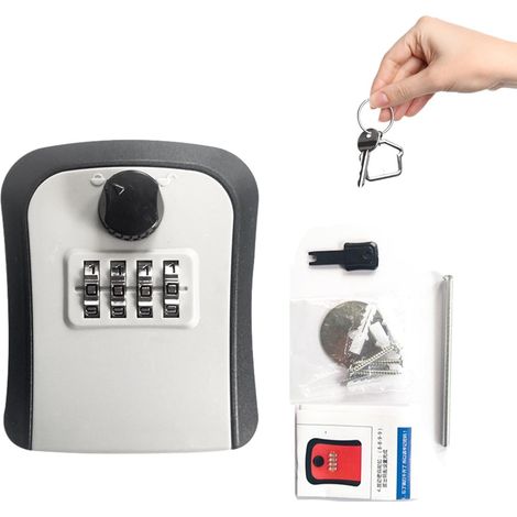 Coffre Fort Mural Extérieur - Boîte à Clés Sécurisée avec Code à 4 Chiffres, Gris - Pour Ranger Clés, Cartes de Crédit et Espèces