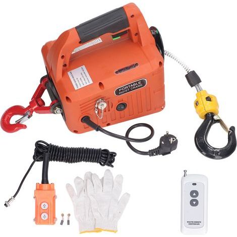 – Treuil électrique 1500 W – Charge max 500 kg – Hauteur de levage 7,6 m – Télécommande sans fil – Câble acier galvanisé 6 mm (1/5)