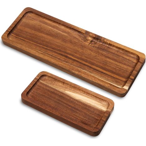 2 Pièces Plateau De, Bois D'acacia, Rectangulaire, Décoratif, Pour Pain, Dessert, Café (1/5)