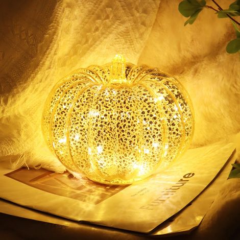 Lanterne Citrouille Halloween avec Lumières LED, Décoration Automne Intérieur Extérieur, Citrouille Décorative Lumineuse