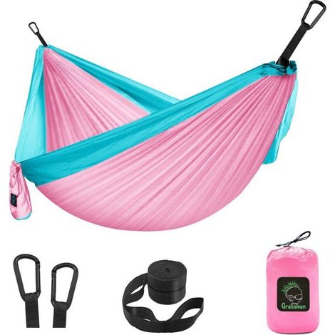 Petit hamac de camping portable pour enfants filles garçons sac à dos ultraléger mini hamacs avec sangles rose et Couleur:Rose/Ble (1/5)