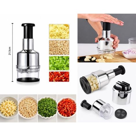 1 prensa de ajos manual y picadora de alimentos, Picadora manual de verduras y cebollas, mini molinillo, no requiere electricidad (1/2)