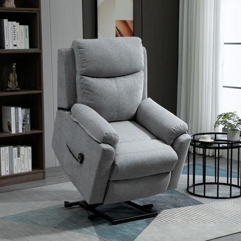 Poltrona Elettrica Alzapersona Reclinabile 160°, Poltrona Relax con Poggiapiedi, Tasche Laterali, Telecomando, per Soggiorno, in Tessuto Effetto Lino, Grigio Chiaro (1/5)