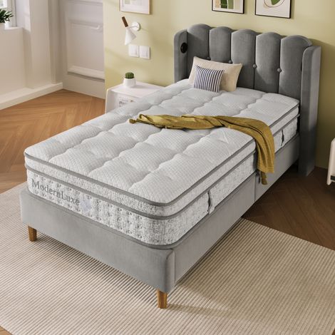 Matelas 90x200x25 cm blanc en polyester avec ressorts ensachés 7 zones et mousse froide H3 (1/5)