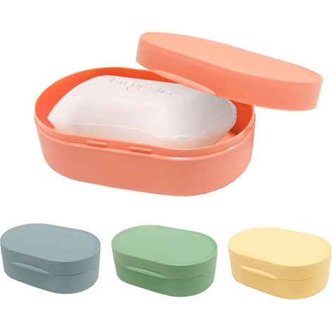 Boite a Savon Plastique Boite Savon Voyage avec Couvercle Soap Box Boucle Etanche à l'Epreuve des Fuites Boite à Savon pour Cuisine, Lavabo, Salle de Bain (Rose, Vert, Bleu, Jaune)4pcs (1/4)