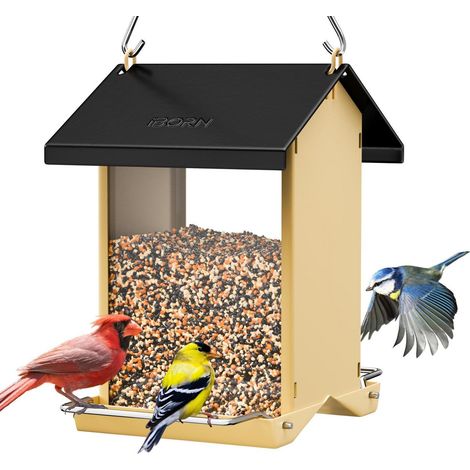 Vogelfutterspender Metall mit wetterfestem Dach & 8 Ablauföffnungen, 3,2 lbs