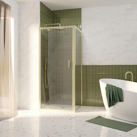 Porta Doccia Girevole 80x200cm e Parete Laterale Fissa 80cm - Finitura Oro Spazzolato - Vetro 6mm