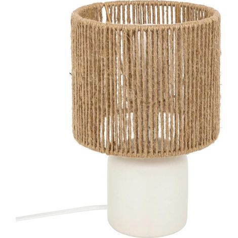 Atmosphera – Lampe à poser en céramique 24cm – Abat-jour en chanvre et acier – Douille E14 – Indice de protection IP20 – Couleur blanc et naturel (1/4)