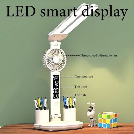 Lampe De Bureau - Double Tête - 3200 Maha - Pliable - Avec Ventilateur - Blanc Chaud Naturel (1/4)