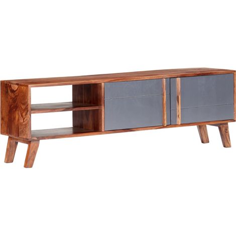Meuble TV gris 140x30x45 cm bois solide
