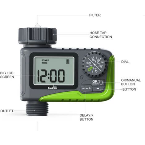 Timer per irrigazione RAINPOINT, manuale, automatico, facile da usare, con schermo LCD (1/5)