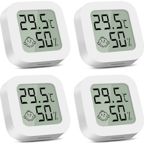 Thermomètre-hygromètre d'intérieur, mini thermomètre numérique 4 pièces, moniteur température chambre bébé, bureau, salon, blanc. (1/5)