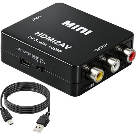 Adaptateur HDMI vers RCA, Convertisseur Vidéo Audio HDMI vers Composite AV CVBS 1080p PAL NTSC avec Câble USB pour Xbox 360 One PS3 PS4 PS5 Fire Stick Roku Android TV Box PC Wii décodeur VHS (1/5)