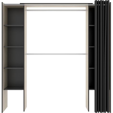 Armoire placard extensible coloris naturel/graphite - Longueur 110-180 x Hauteur 205 x Profondeur 50 cm -PEGANE-